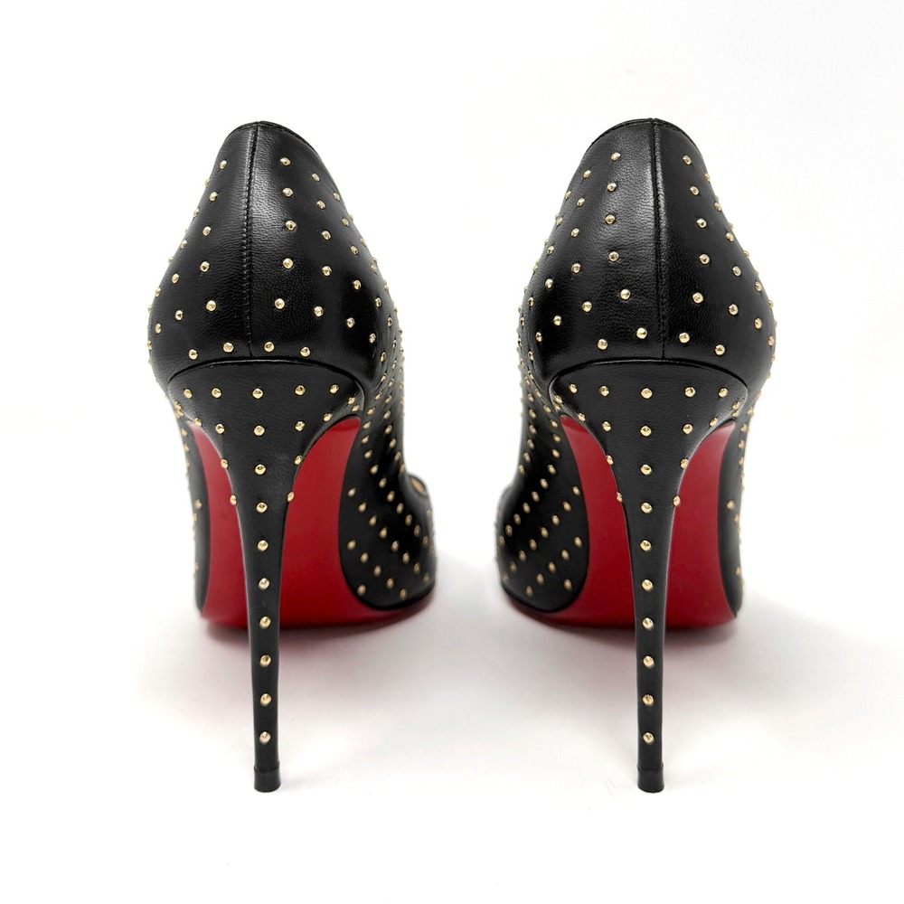 Christian Louboutin Pigalle Follies Black Leather Gold Stud Pumps 100mm 37 - Picture 5 of 9